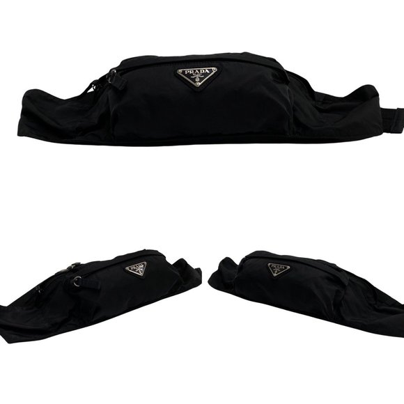 PRADA Triangle Logo Metal Fittings Nylon Body Bag Waist Shoulder Black 01014 - Picture 6 of 9